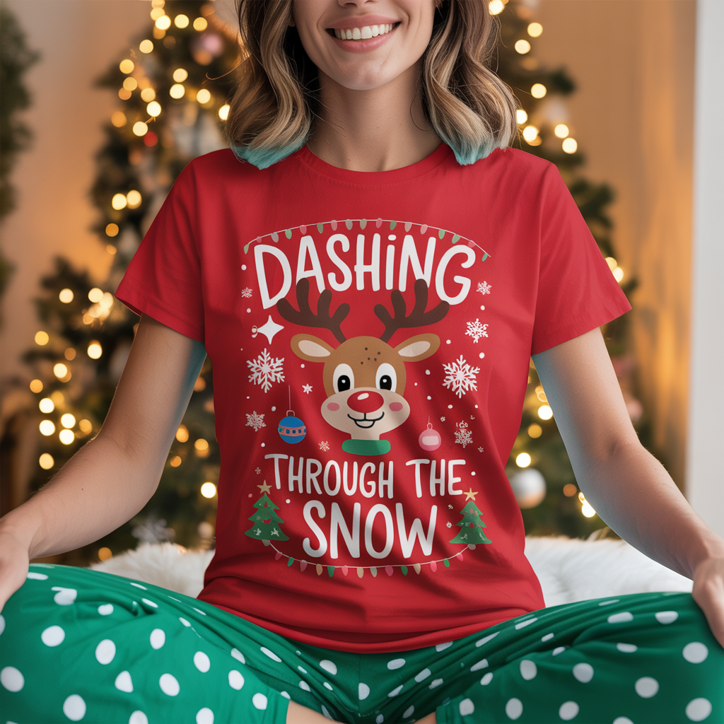 Dashing Through The Snow Reindeer Christmas T-Shirt – Cute Holiday Tee for Women 2025