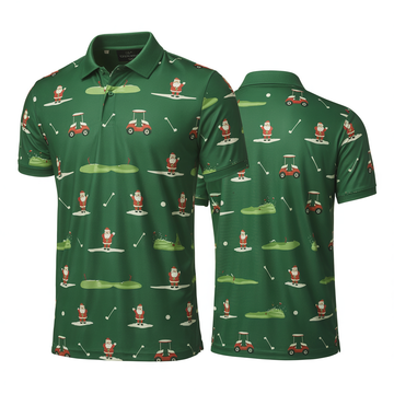 Santa Golf Cart Christmas Polo Shirt – Funny Holiday Golf Shirt for Men 2025